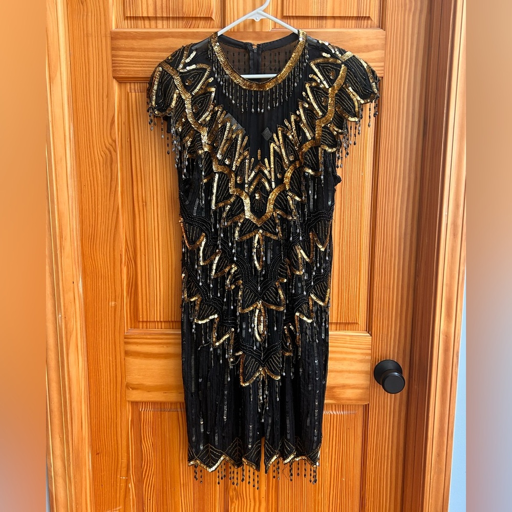 Stunning Laurence Kazar Black and Gold Mini Dress